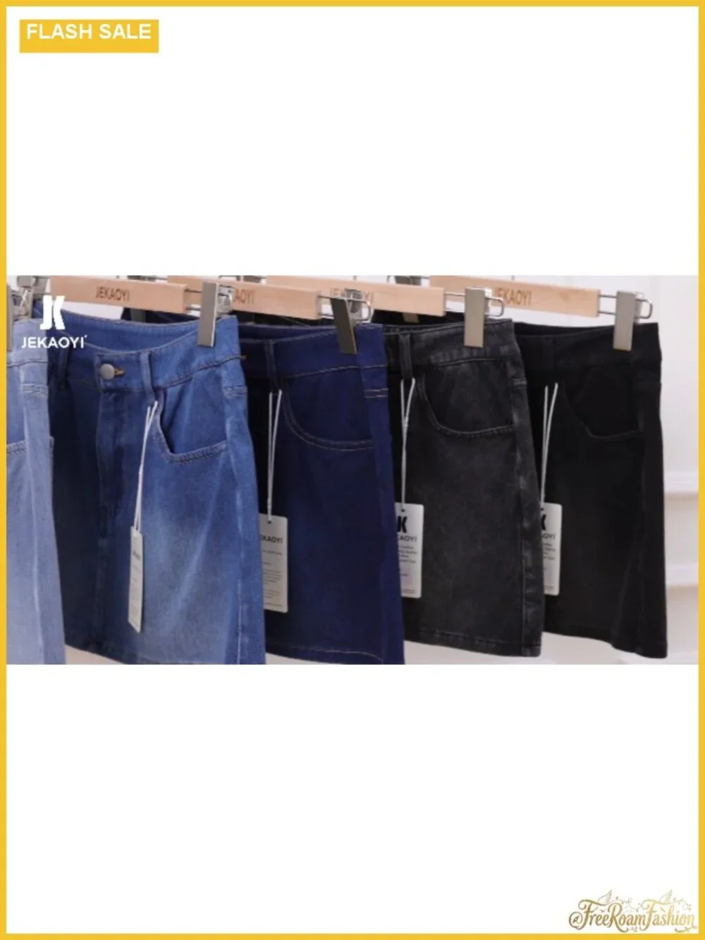 Denim Mini Skirt for Women Stretch Casual Zip Fly with Pockets